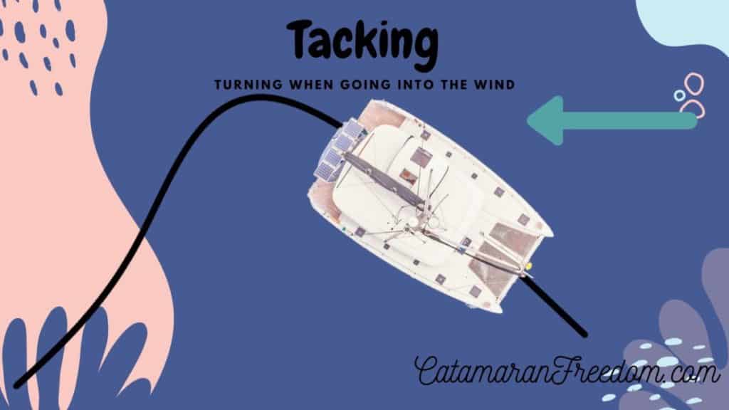 reefing catamaran downwind