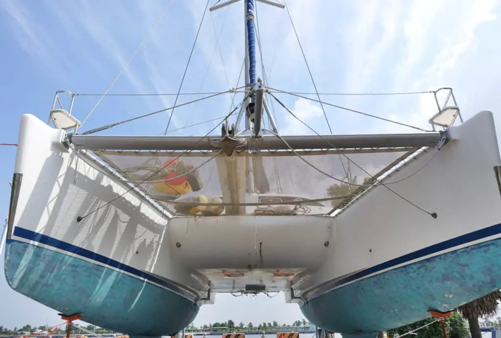 catamaran sailing in bad weather