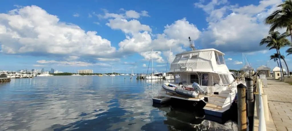 small power catamaran with cabin